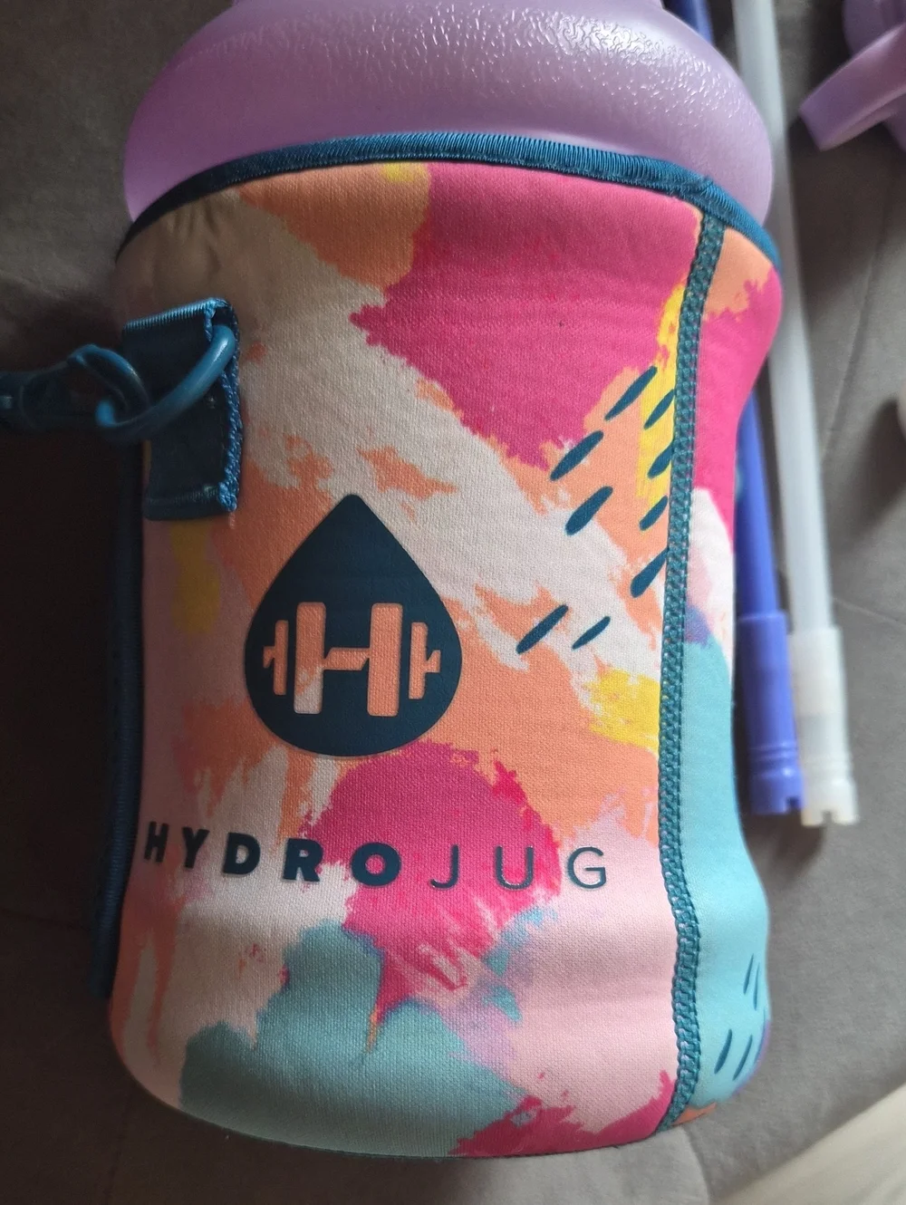 HydroJug Pink Lavender Blue Insulated Water Bottle Carrier with Straws and Lid